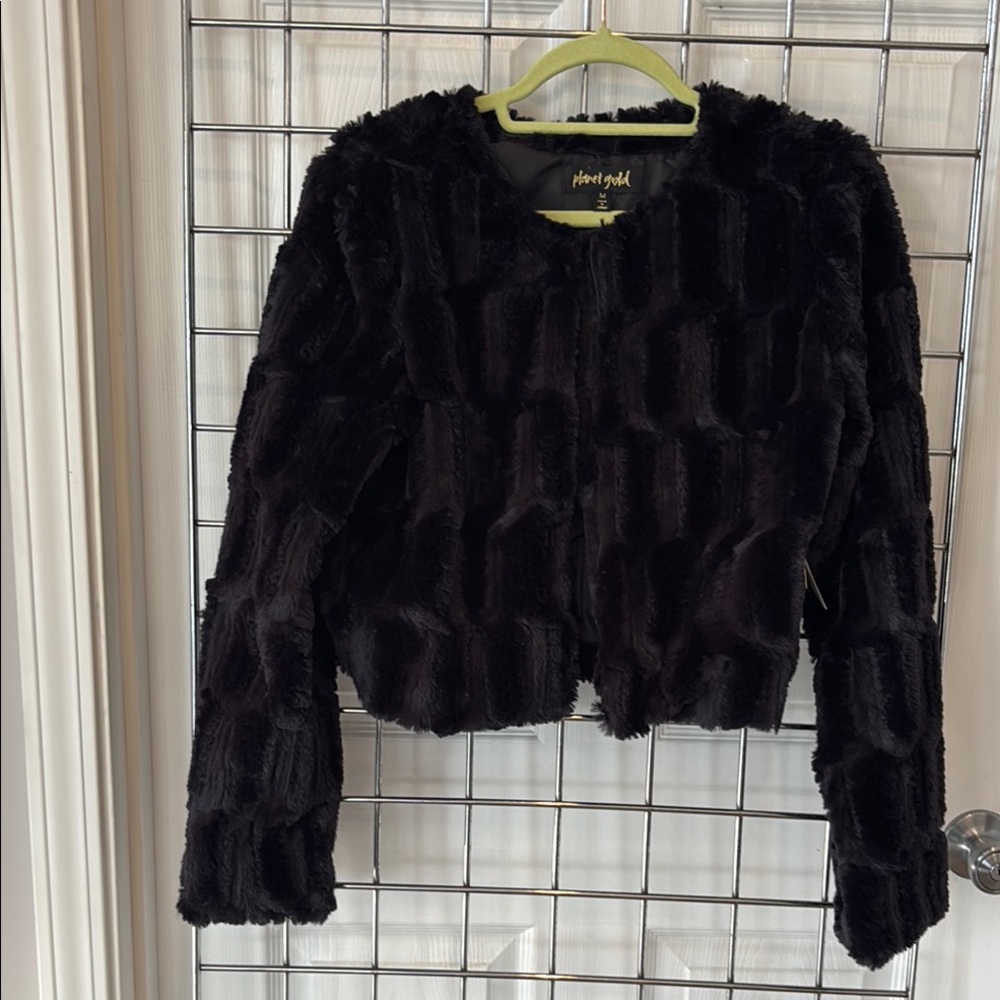 Planet Gold Black Teddy Jacket Plush Faux Fur